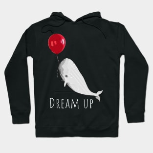 A white whale with geometric striped pattern and red balloon Hoodie